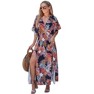 CUPSHE Orange Red Pink Floral Maxi Dress NWT